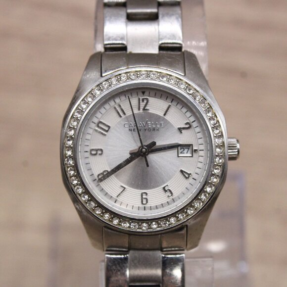Caravelle Watch Womens Silver Tone Stainless Steel Classic Rhinestones Dial - Picture 3 of 9